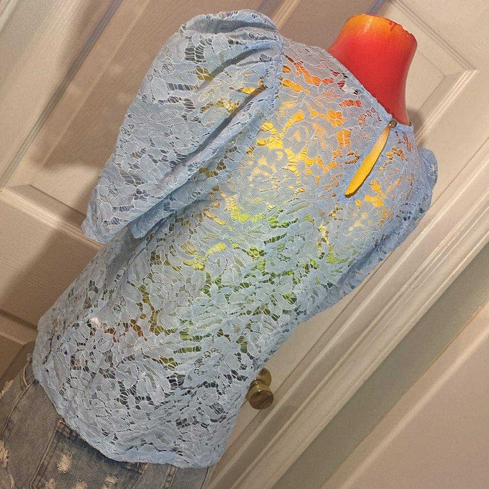 Haute Monde Light Blue Lace Blouse - Picture 6 of 11